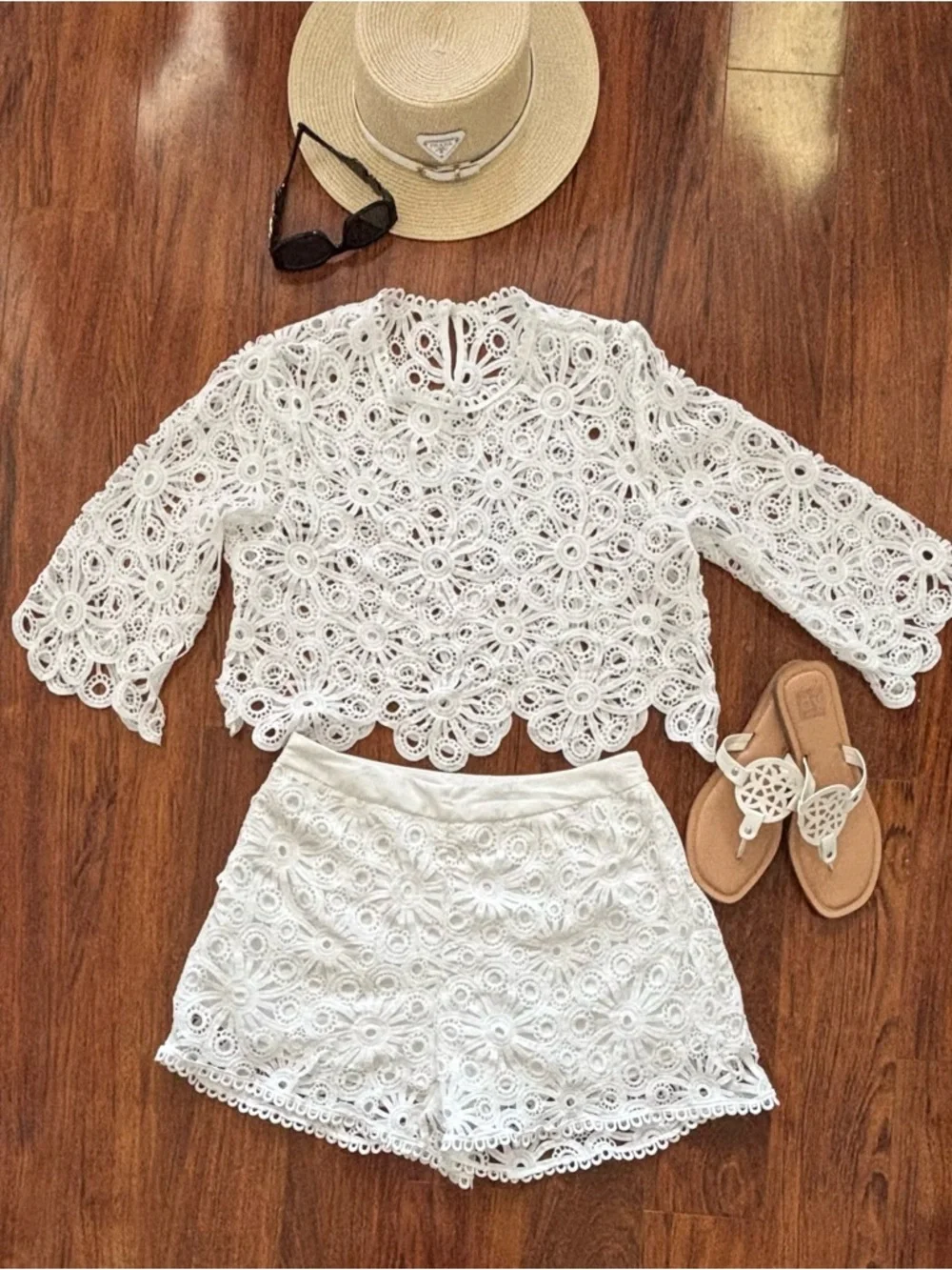Nordstrom Rack White Lace Crochet Two-Piece Set - Top & Shorts - Picture 1 of 16